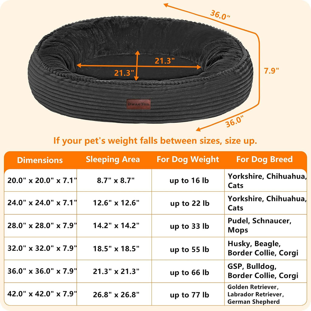 Dwanton Orthopedic Medium Dount Dog Bed, Egg-Crate Foam Round Dog Sofa, 36"