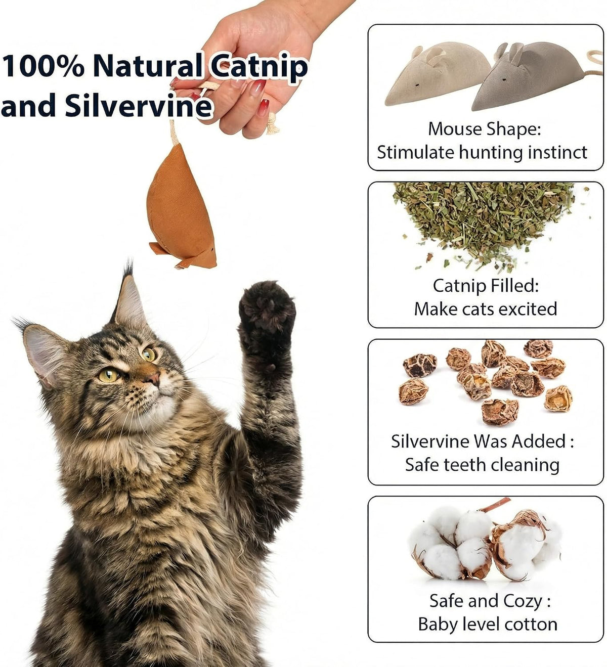 Big Mouse Cat Toys with Catnip, 6 Pcs Large 5inch Size Mice for Indoor Cats