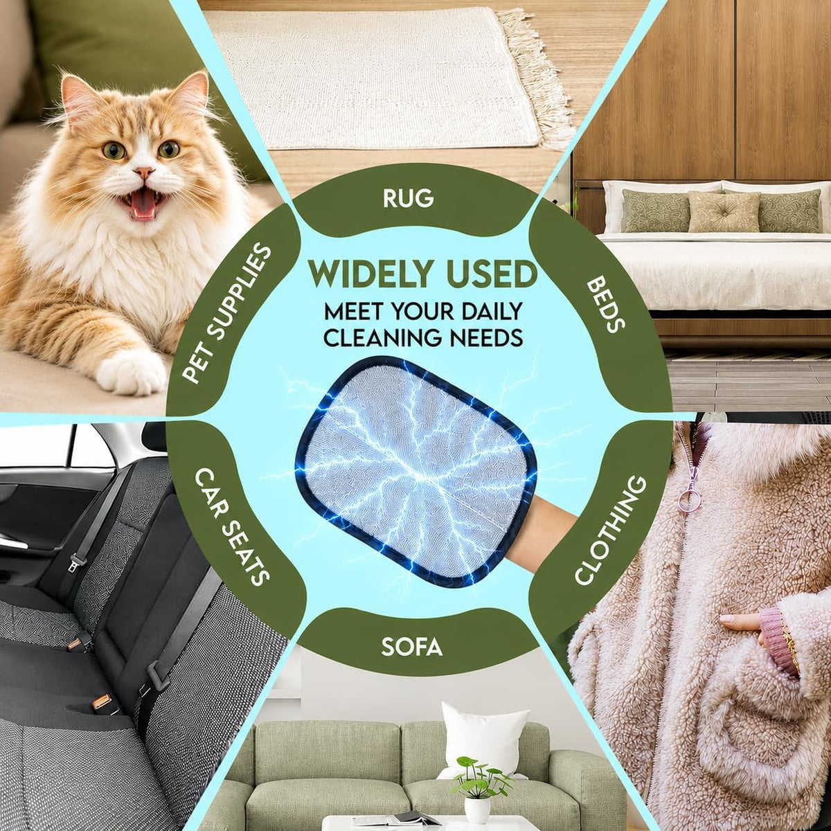 Pet Hair Remover Glove with Silicone Scraper – Reusable Electrostatic Lint & Fur Remover for Dog & Cat Hair on Couch, Carpet, Car Seat, Clothes & Laundry