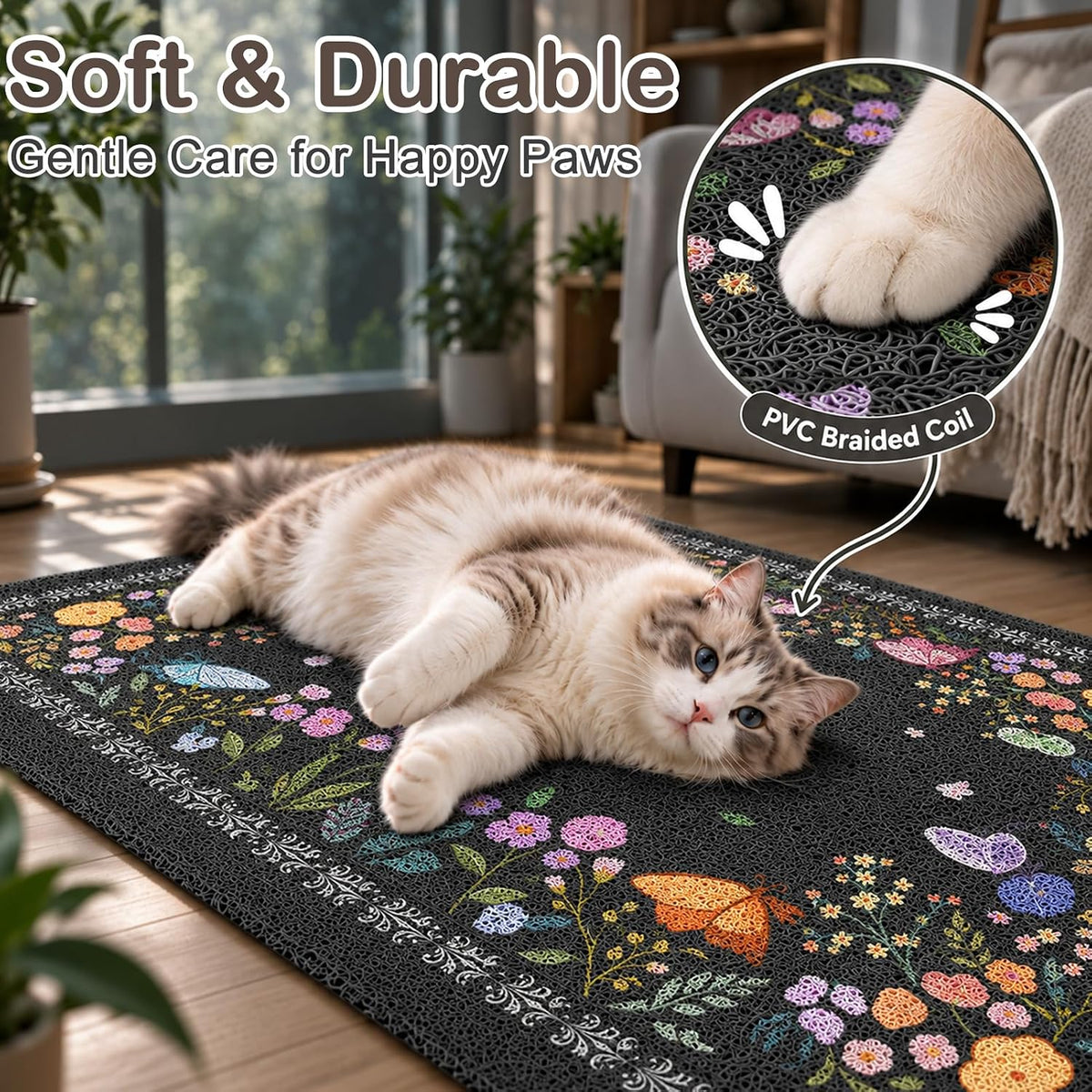 Unicorn Catcher 33"x22" Cat Litter Mat Non-Slip Washable Litter Box Mat