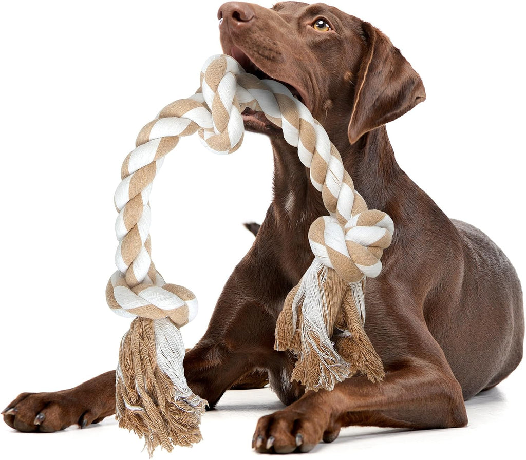 Fida Dog Rope Toys for Medium Large Dogs, Chew Toys for Aggressive Chewers | Natural Cotton, Heavy Duty Pull Rope for Tug of War and Interactive Play, Tough 3 Knots, Teeth Cleaning