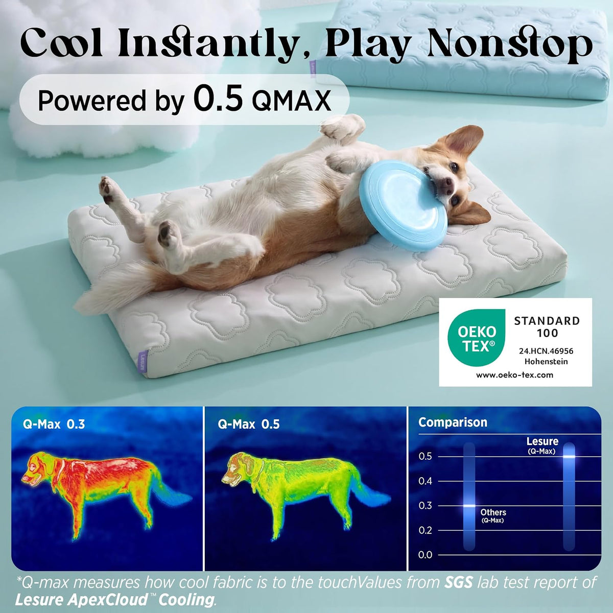 LE SURE ApexCloud™ Cooling Dog Bed for Large Dogs with Washable Cover,35IN