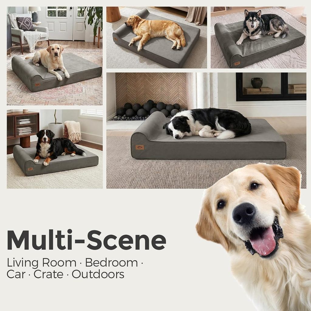 Sytopia XXL 35D Memory Foam Dog Bed for Extra Large Dogs – 7" Thick Orthopedic Pet Couch for Seniors and Big Breeds up to 150 Pounds, with Waterproof Liner & Washable Cover, 50"x 34"x 7", Dark Grey