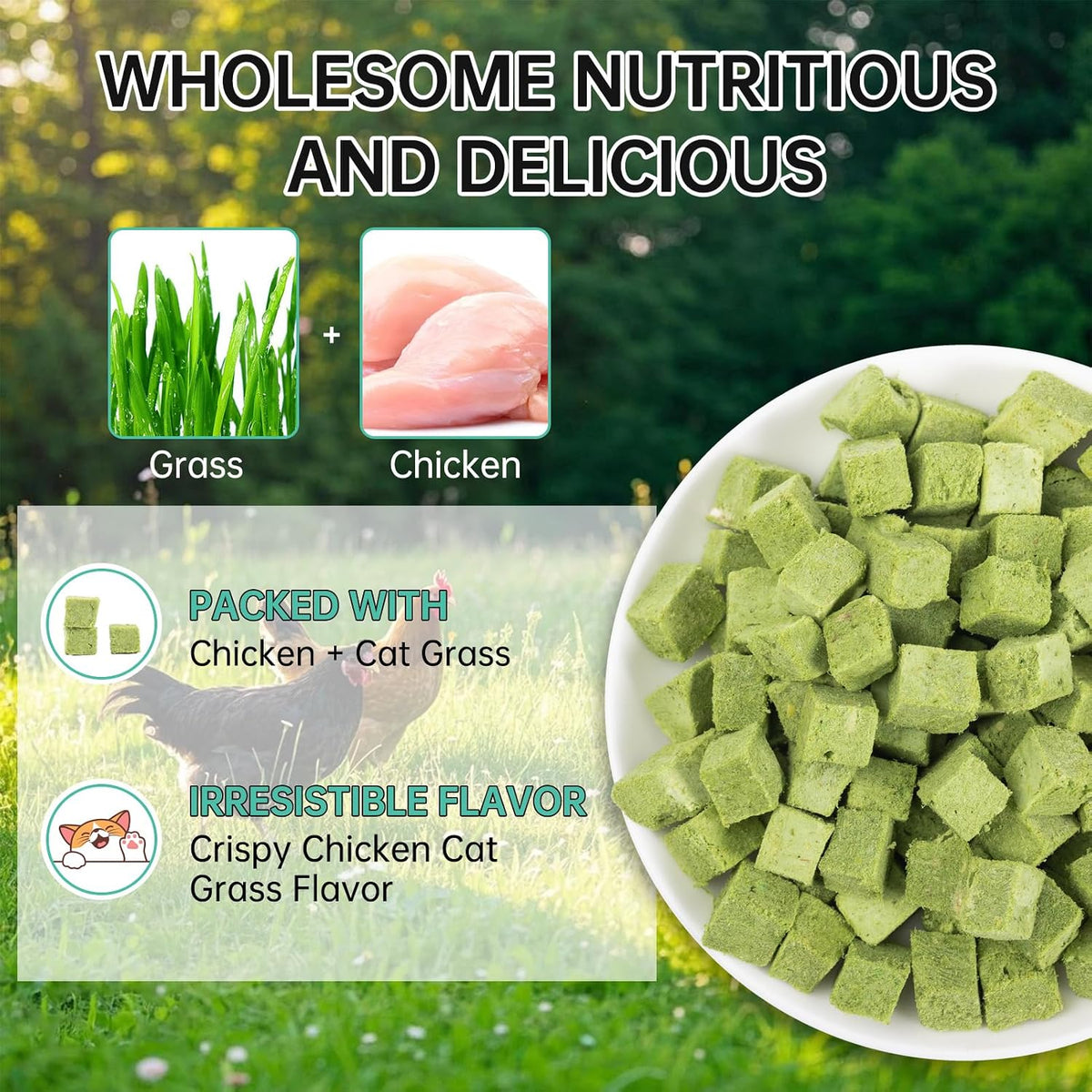 Freeze-Dried Cat Grass Dental Treats, Hairball Control, 80g