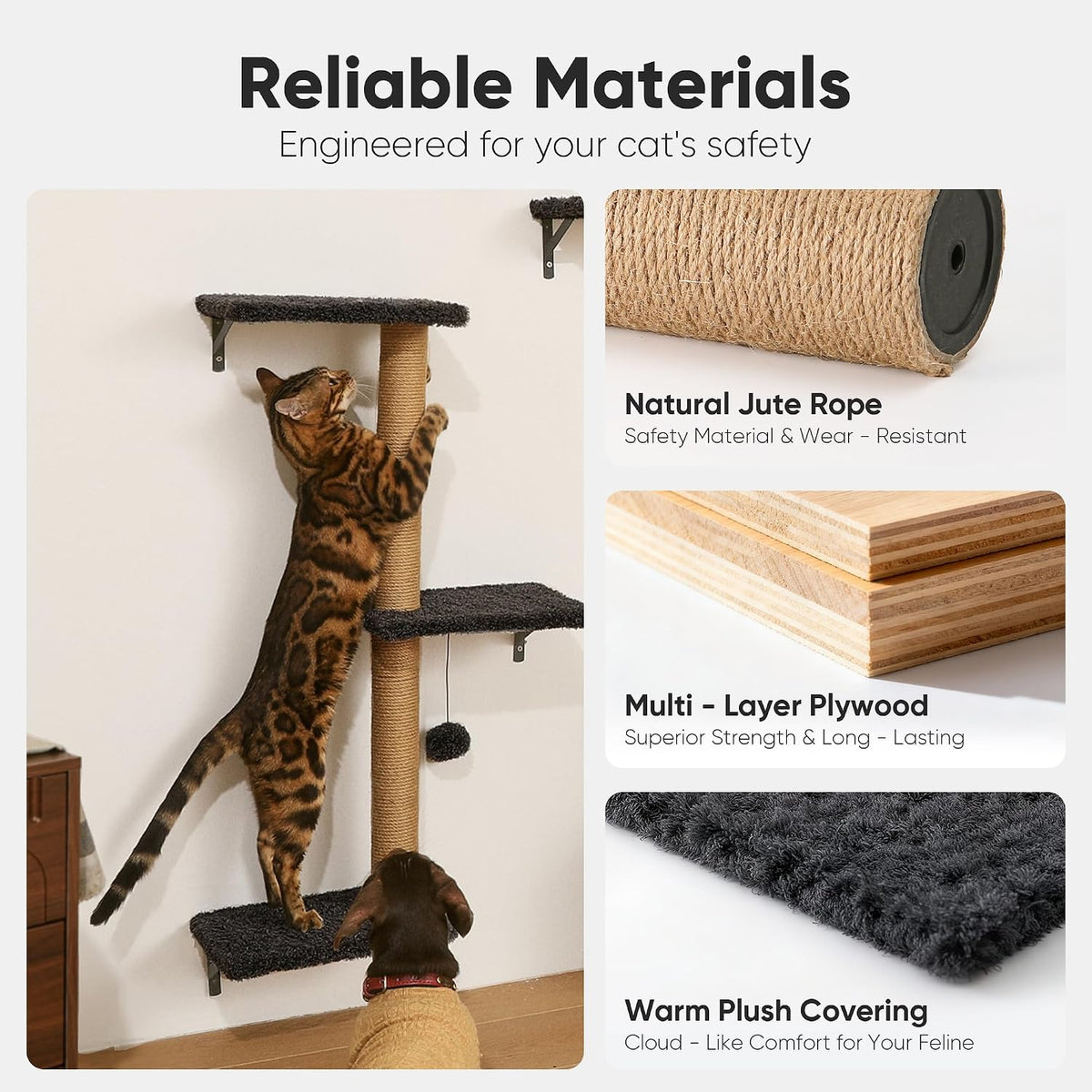 FUKUMARU Cat Wall Shelves, 4 in 1 Set, Grey
