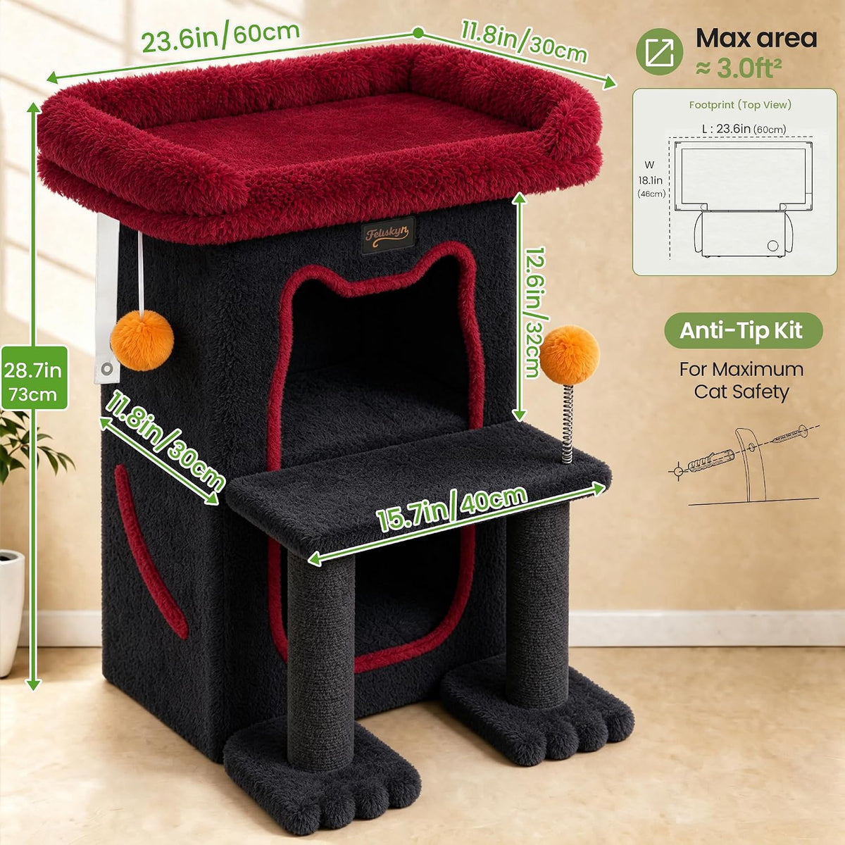 Small Cat Tree Tower Scratching Post for Indoor Cats Large Adult