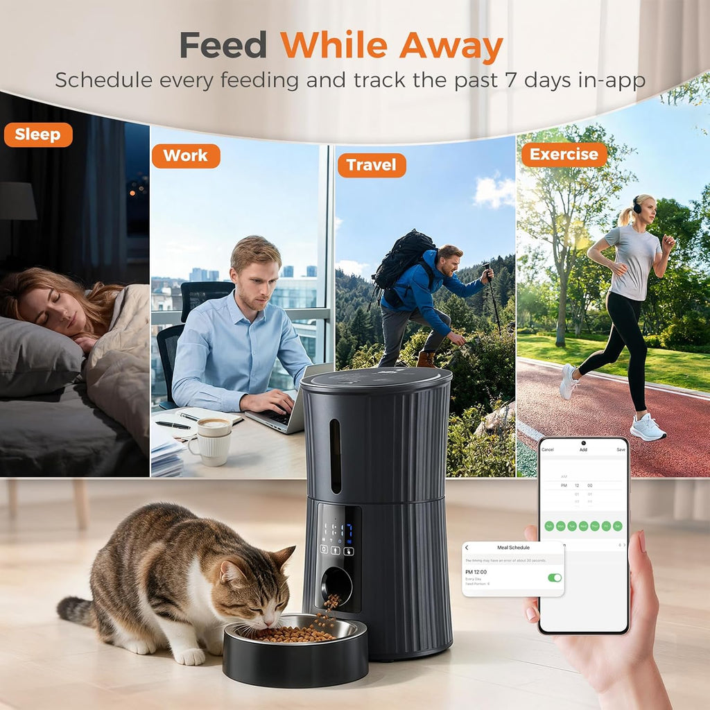 Sweetcrispy Automatic Cat Feeder, 4L Cat Food Dispenser with APP - Black