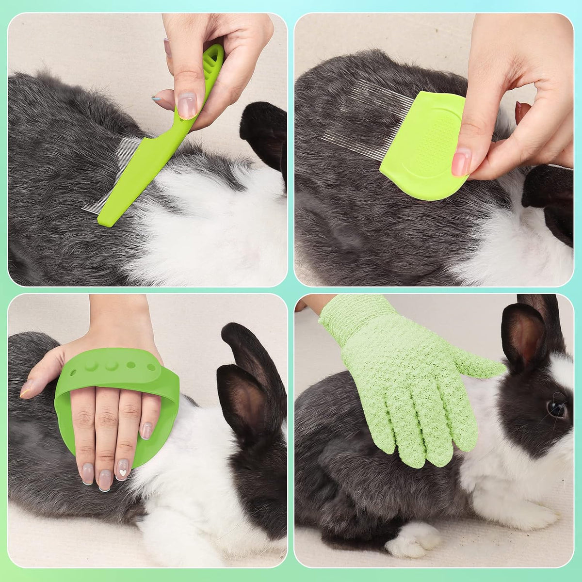 VCZONE 8 Pcs Small Animal Grooming Kit, Pink with Pet Nail Clipper and File, Flea Comb, Pet Shampoo Bath Brush, Pet Shedding Slicker Brush, Bath Massage Glove, Cleaning Comb (Green)