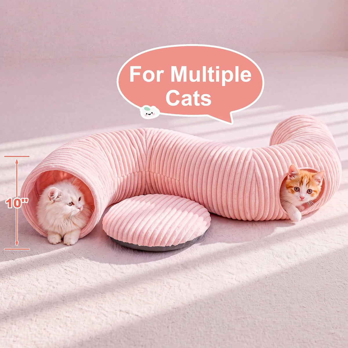 Cat Tunnel Bed with 40 Pcs Interactive Cat Toys, Pink
