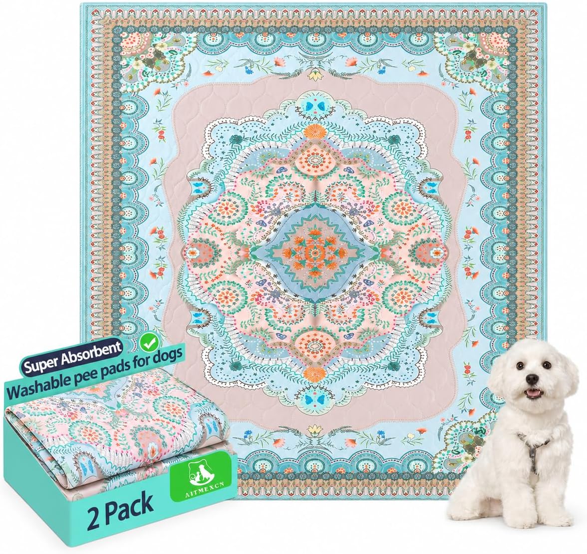 Washable Pee Pads for Dogs, 18"x24", 2 Pack Reusable Puppy Training Pads | Super Absorbent, Leak-Resistant and Non-Slip for Puppy Training, Crates, Playpens, Whelping and Senior Dog Care