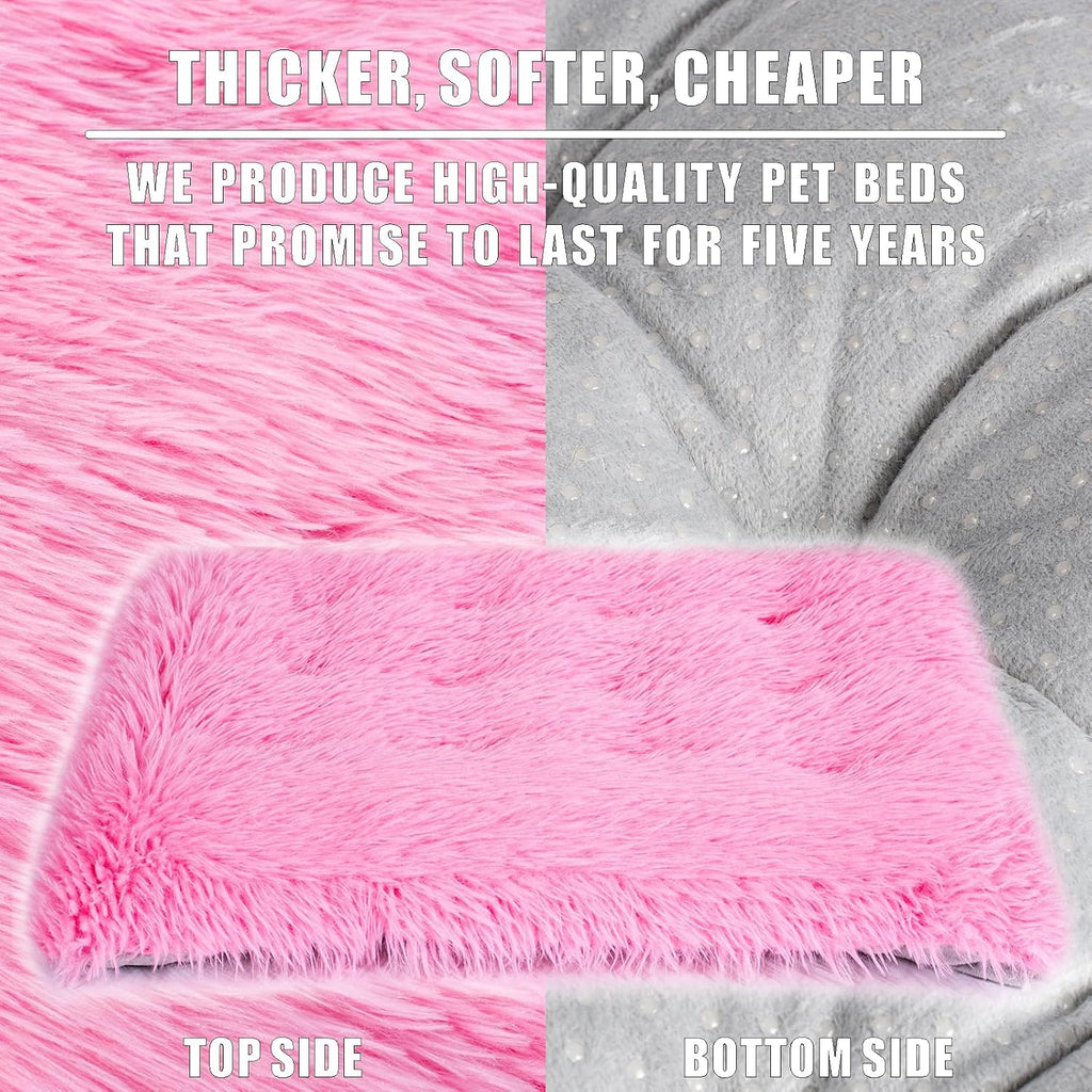 Machine Washable Dog Bed, Deluxe Plush Dog Crate Pad and Cat Bed, Anti-Slip Bottom Kennel Pad Mat, Fuzzy Pet Beds for Large, Medium, Small Dogs Breeds (Pink, 36.0" L x 24.0" W x 3.0" Th x 1 Pack)