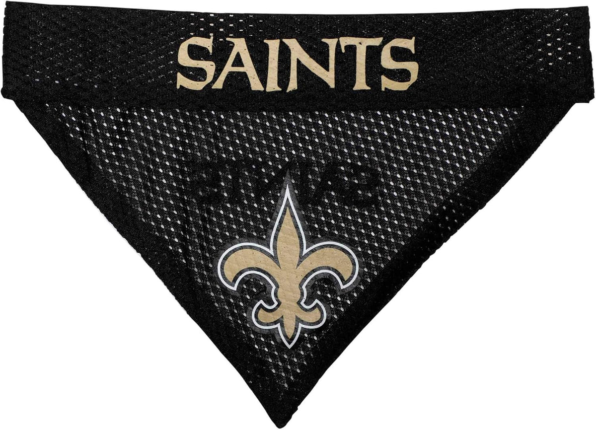 Pets First NFL DOG BANDANA - NEW ORLEANS SAINTS REVERSIBLE PET BANDANA. 2 Sided Sports Bandana with a PREMIUM Embroidery TEAM LOGO, Large/X-Large. - 2 Sizes & 32 NFL Teams available