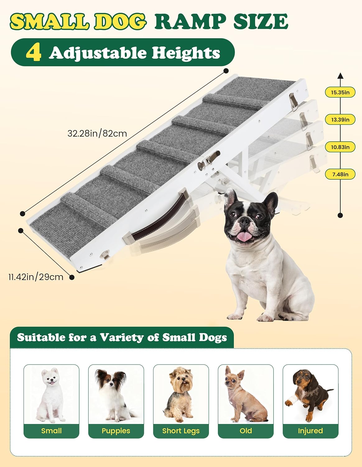 Dog Ramp for Small Dogs Foldable Pet Ramp for Couch Sofa (White)