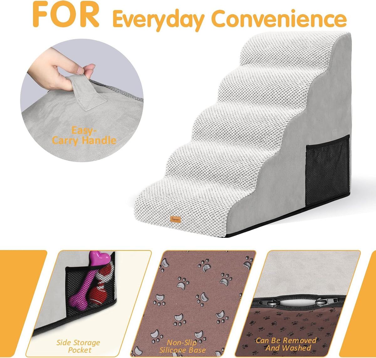 Topmart High Density Foam Dog Steps 5 Tiers, Extra Wide Deep Pet Steps