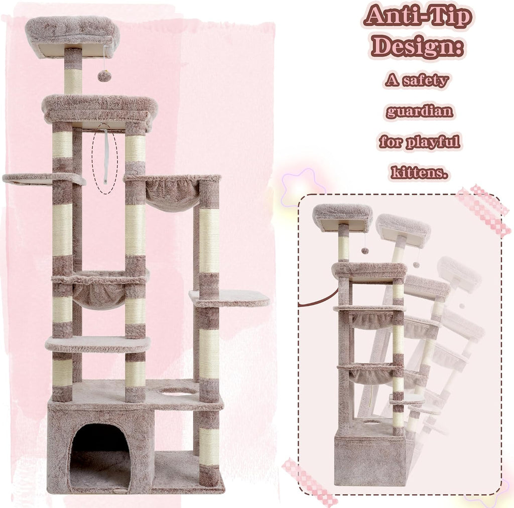 Heybly Cat Tree, 71-Inch Tall Cat Tower for Large Maine Coon Cats HCT037MU