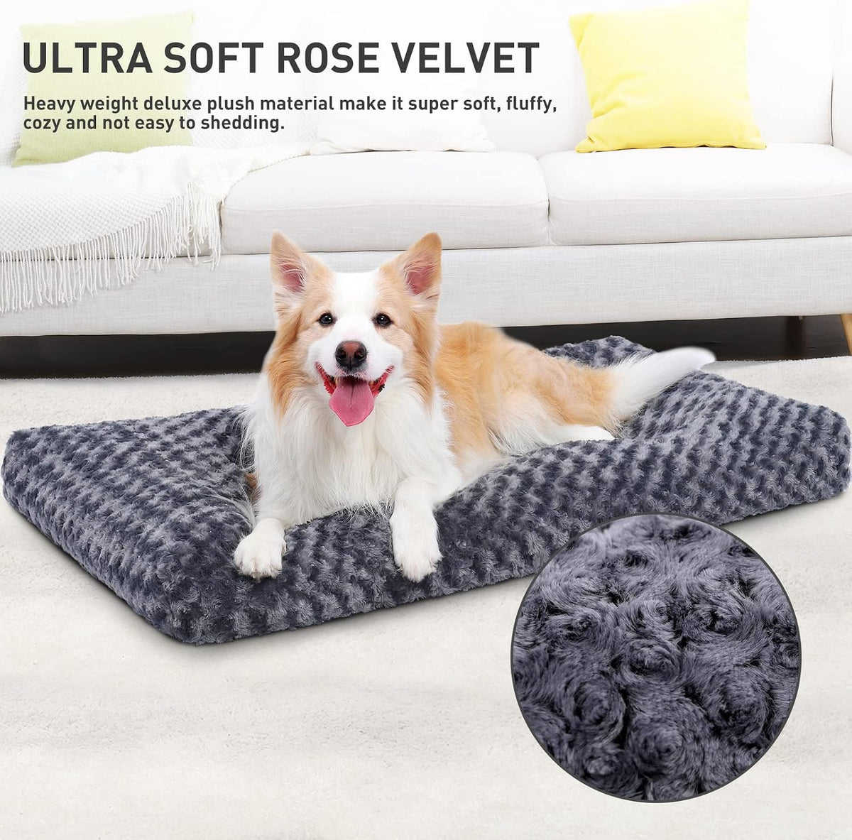 KSIIA Washable Dog Bed Medium Size Dog Crate Bed Pet Mat 35"x23" Dark Gray