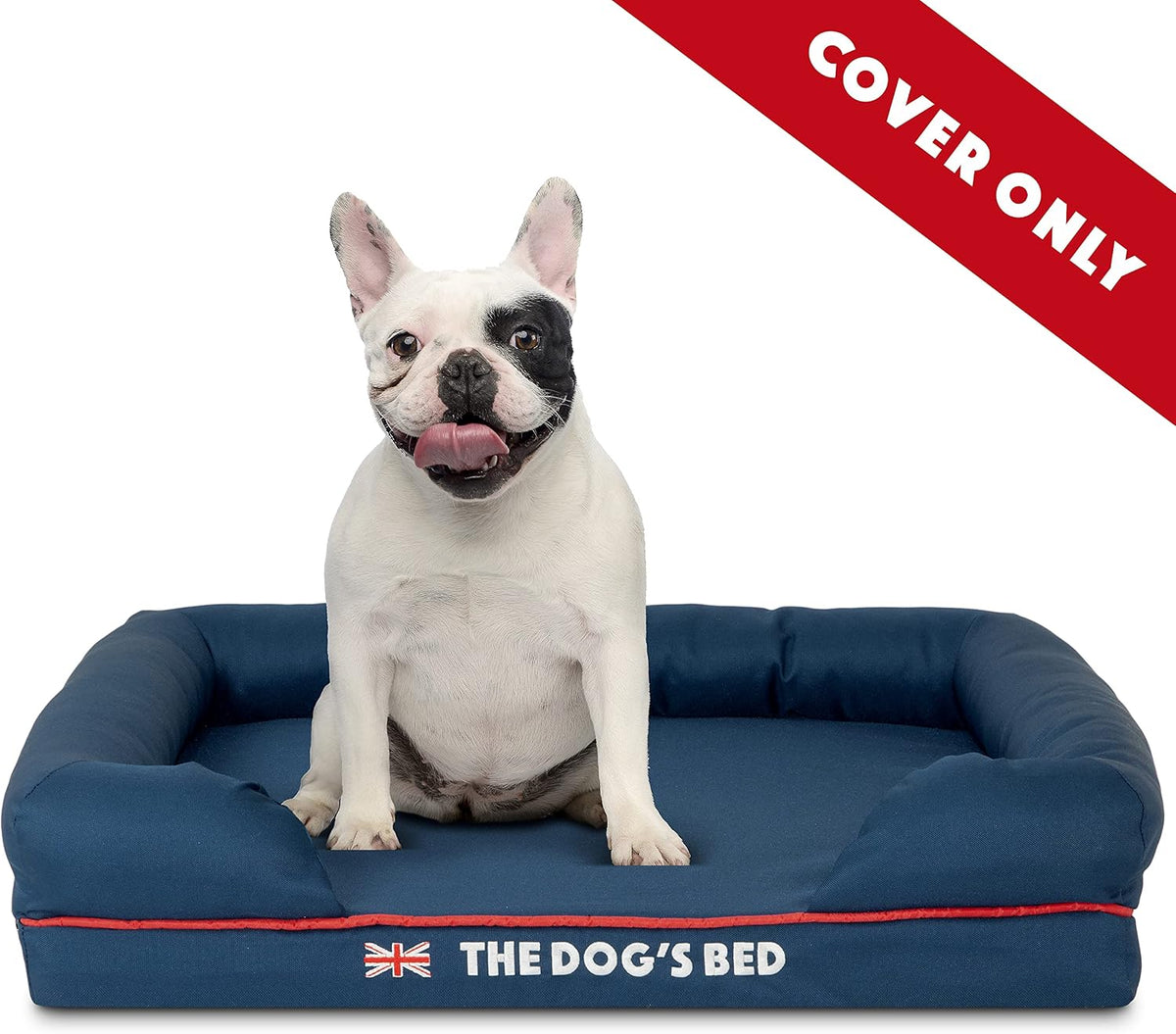 The Dog’s Bed Replacement Outer Cover, Oxford Fabric, Blue with Red Trim & UK Flag, Small