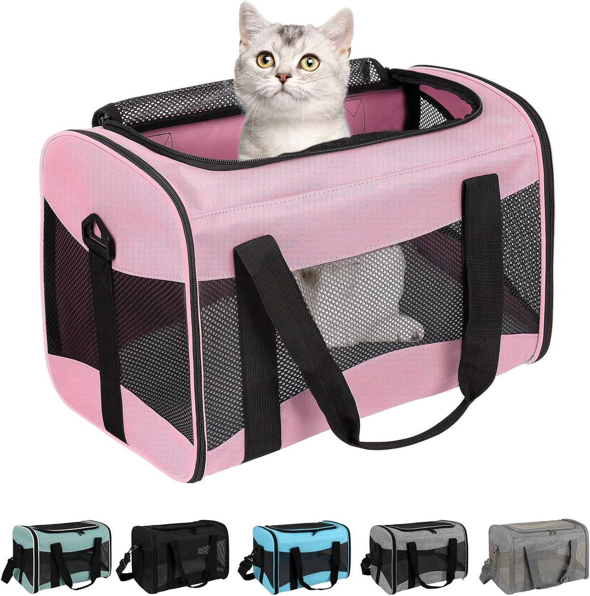 Cat Carrying Case - Pet Carrier Airline Approved, Protable and Breathable Pet Travel Carrier Removable Fleece Pad, Collapsible Cat Carrier Dog Carrier for Medium Cats Small Cats Dogs (Medium, Pink)