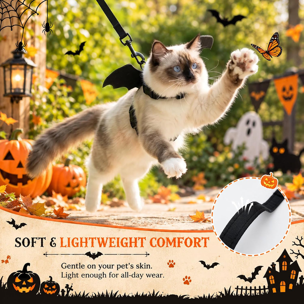 Tensho Cat Harness and Leash with Bat Wings Escape Proof Adjustable (M)