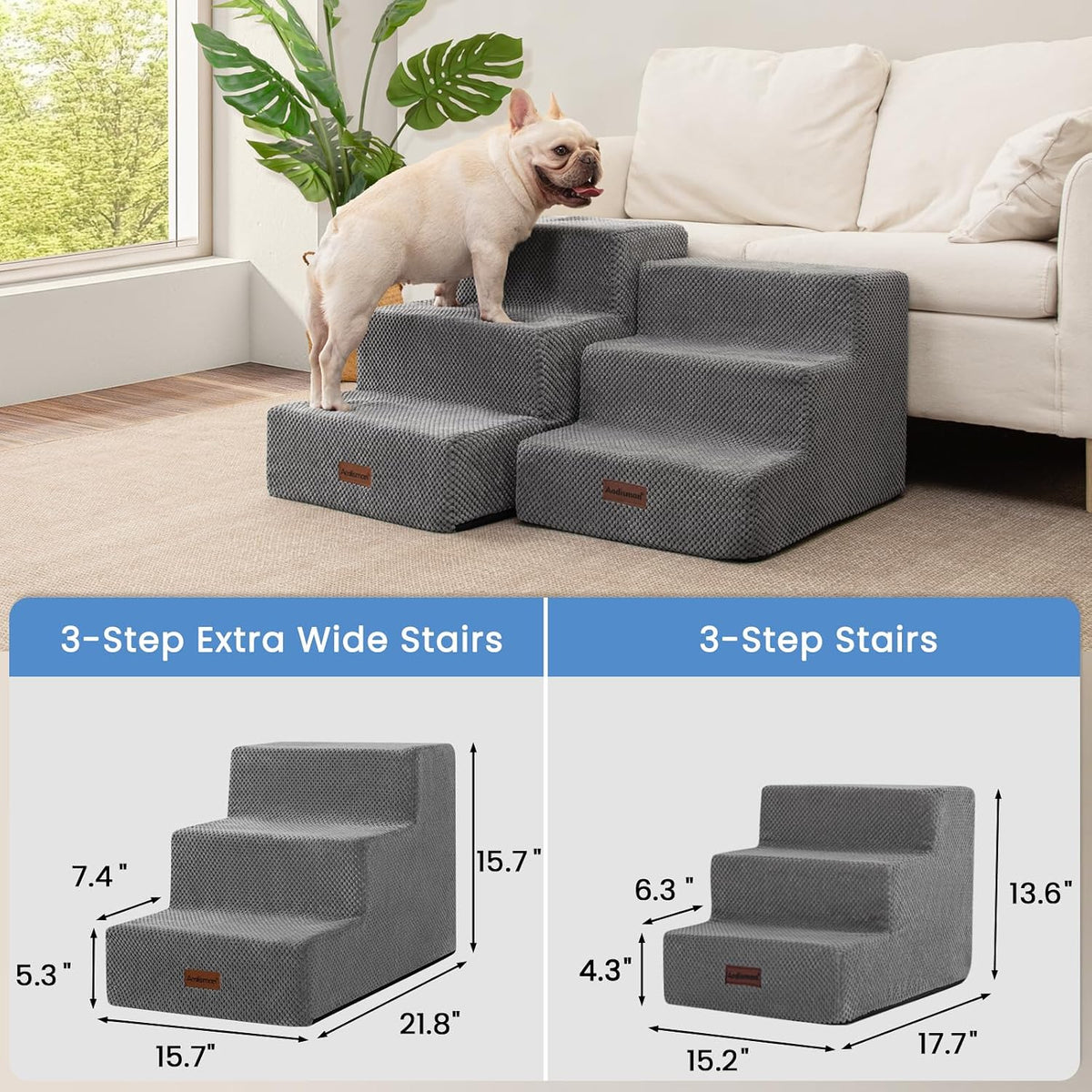 Aodisman Dog Stairs for Small Dogs & Cats,3-Step Pet Steps for Couch & Bed (Pack of 2)