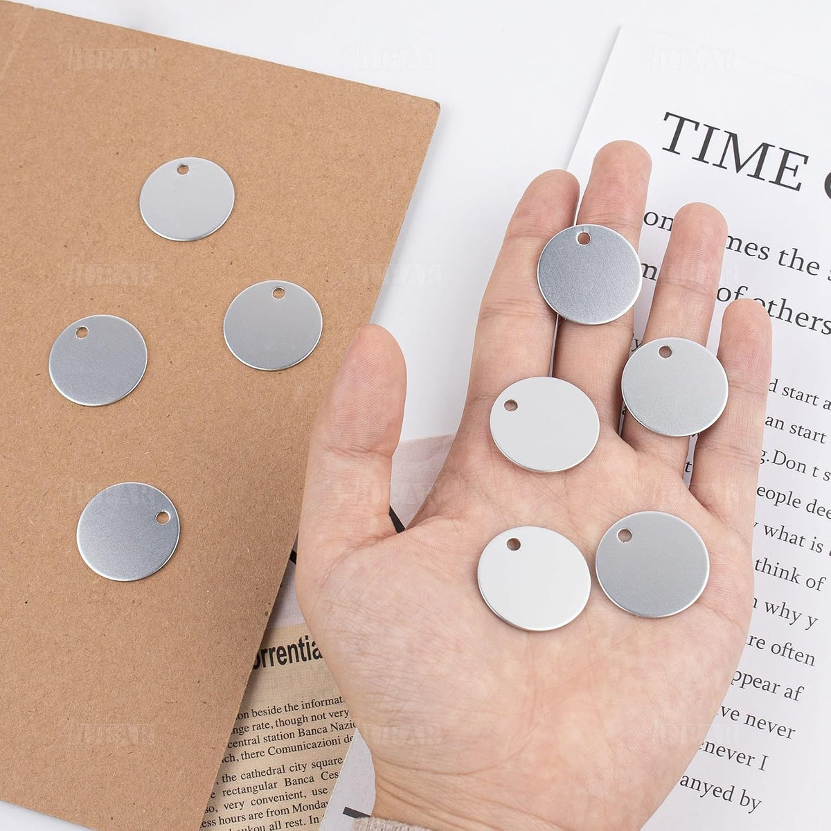 AUEAR, 20 Pack 25mm Round Shape Pet ID Tag Blank for Dog Cat Number Name Phone Charm Jewelry Making (Silver)