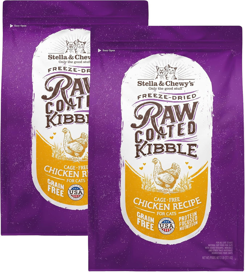 Stella & Chewy's Raw Coated Cat Food - High Protein, Grain-Free Kibble with Cage-Free Chicken - Premium Digestive Support with Probiotics - Natural Small Kibble - Perfect for Picky Eaters - 5 lb Bag
