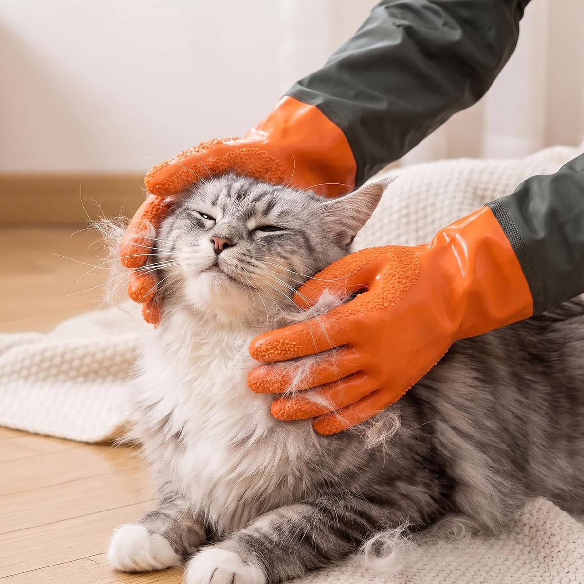 Pet Dog Cat Grooming Gloves: Anti Bite & Scratch Gloves with Massage Palm