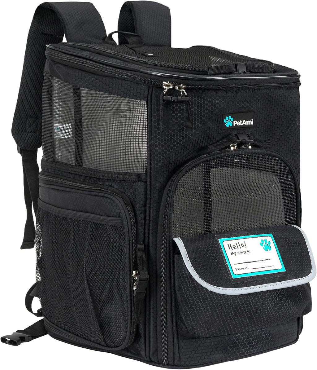 PetAmi Dog Backpack Carrier, Airline Approved 4-Way Entry Cat Bag, Black
