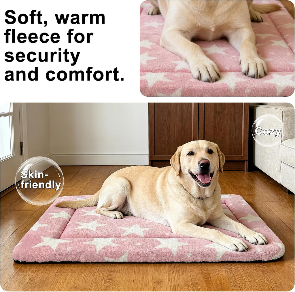 Dog Bed Mat – Soft & Comfortable Dog Kennel Pad for Crate – Durable Crate Bed & Mat for Dogs & Cats – Ideal for Crate, Kennel, and Home Use (Big&Little Stars Pink, L(35"*23"*1.5"))