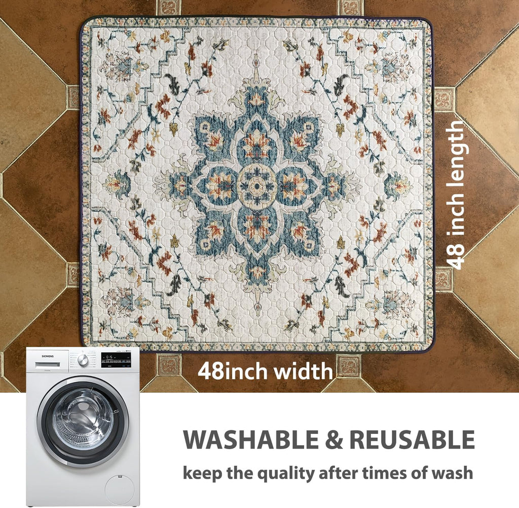 nunubaby Washable Pee Pads for Dogs, Stylish, Non-Slip and Leak-Proof Pee Pads. Reusable Potty Pads for Dogs for Crates and Floors.(Beige/Floral, 48" x48")