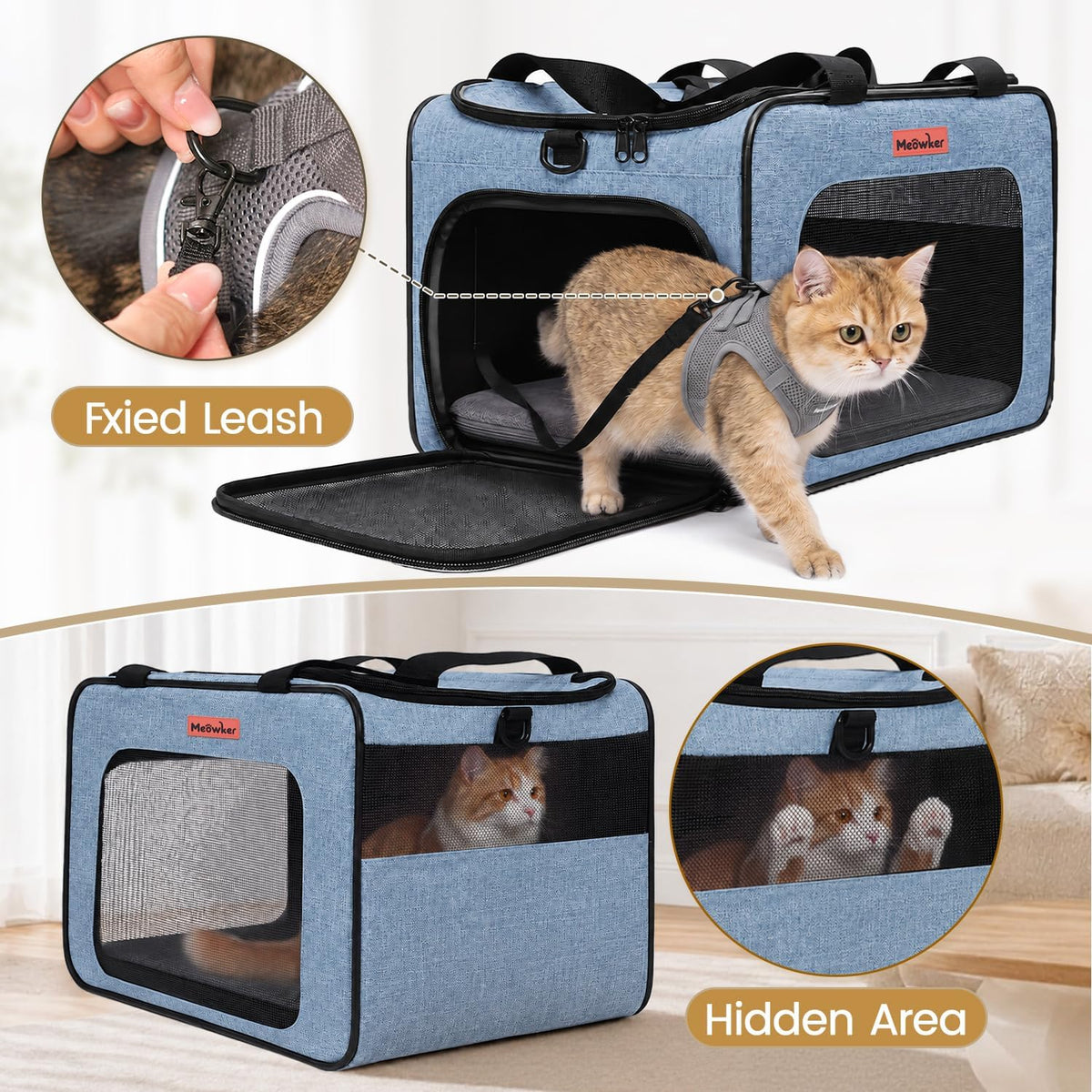 Soft-Sided Cat Dog Pet Travel Carrier Airline Approved Medium Blue