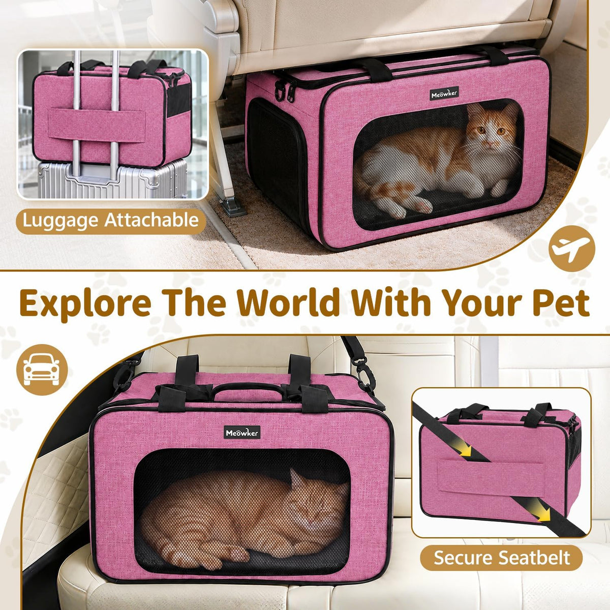 Soft-Sided Cat Dog Pet Travel Carrier Airline Approved, Medium Pink