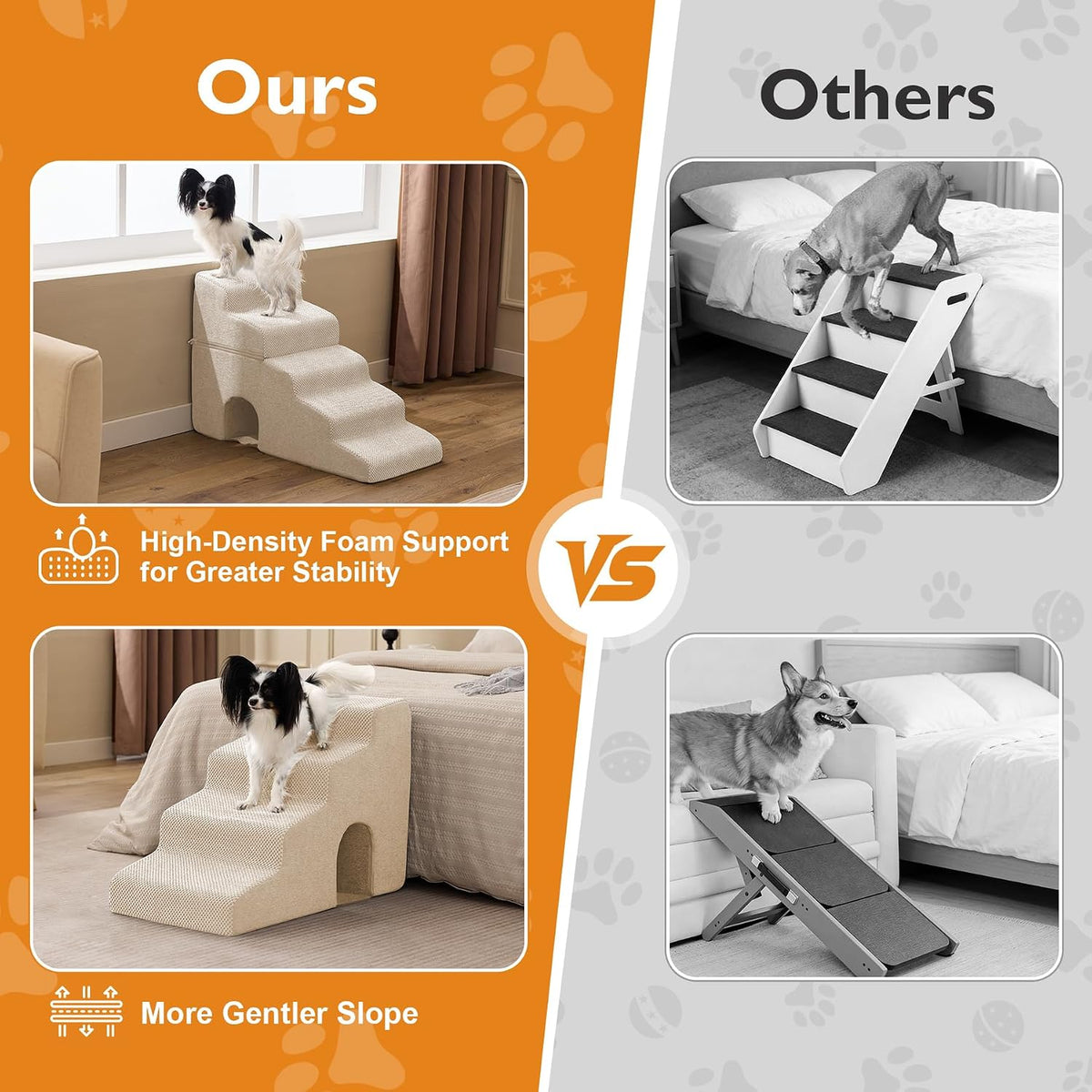 Ahpmeoa Dog Stairs for Small Dogs 16’’ H, 3-Step Dog Steps for Bed, Beige