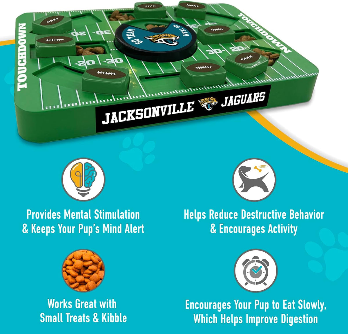 Pets First NFL Jacksonville Jaguars Large Puzzle Toy for Dogs, Slow Feeder Board for Pets, New Bigger Size, Interactive Doggie Treat Toy