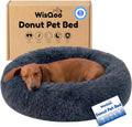 Calming Donut Dog Bed – Faux Fur Anti-Anxiety Pet Bed with Removable Washable Cover & Water-Resistant Liner – Plush Fluffy Round Nest, Non-Slip Bottom for Dogs & Cats - Dark Grey, Large