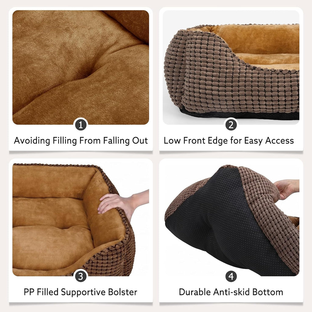MIXJOY Rectangle Washable Orthopedic Dog Bed for Small, Medium and Large Dogs, Soft Calming, Sleeping Puppy Bed Durable Pet Cuddler with Anti-Slip Bottom, S (20"x19"x6")