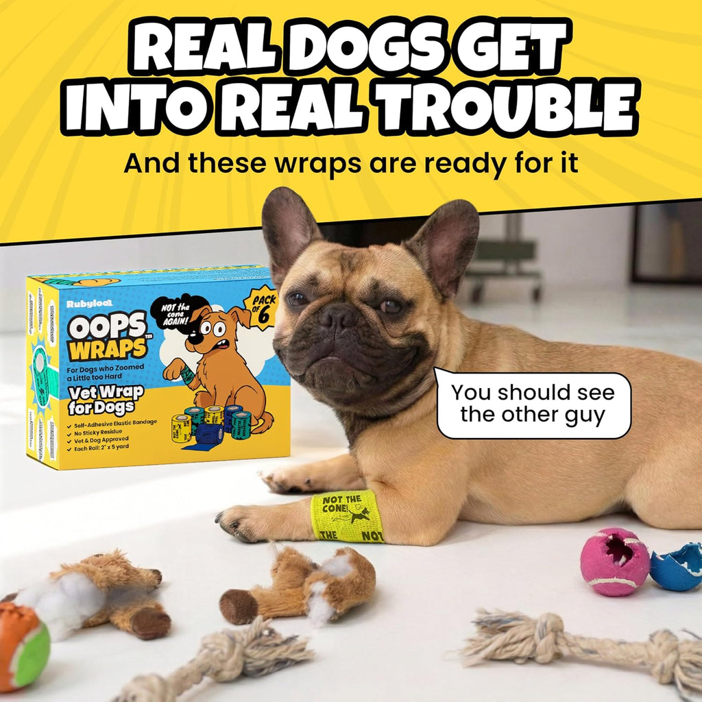 Funny Vet Wrap for Dogs, 2in Self-Adhesive Bandage Tape, 6 Pack Boys