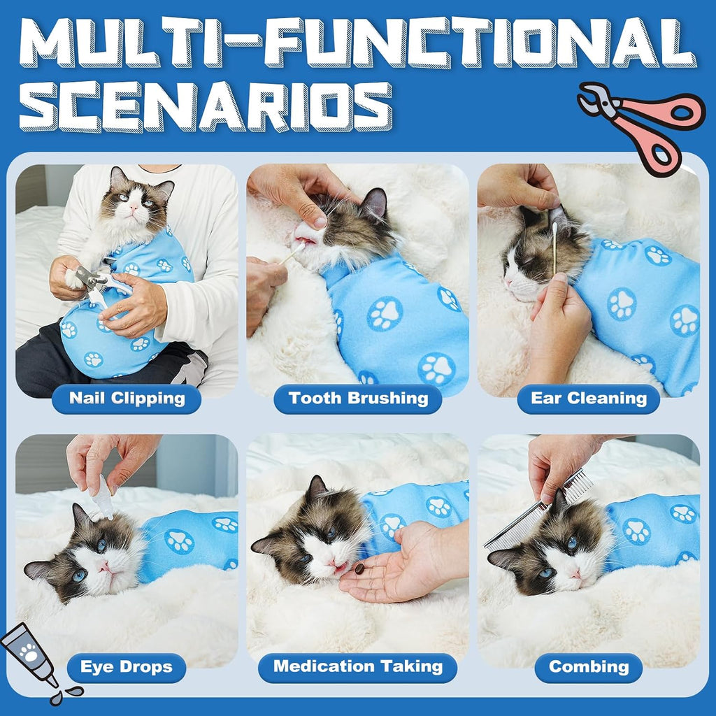 Supet Cat Grooming Wrap for Nail Trimming, Self-Adherent Calm Cat Swaddle