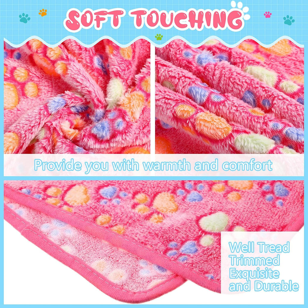 Tatuo 4 Pcs Fleece Dog Blankets for Puppy Cat, Pink, 30 x 20.5 in, Paw