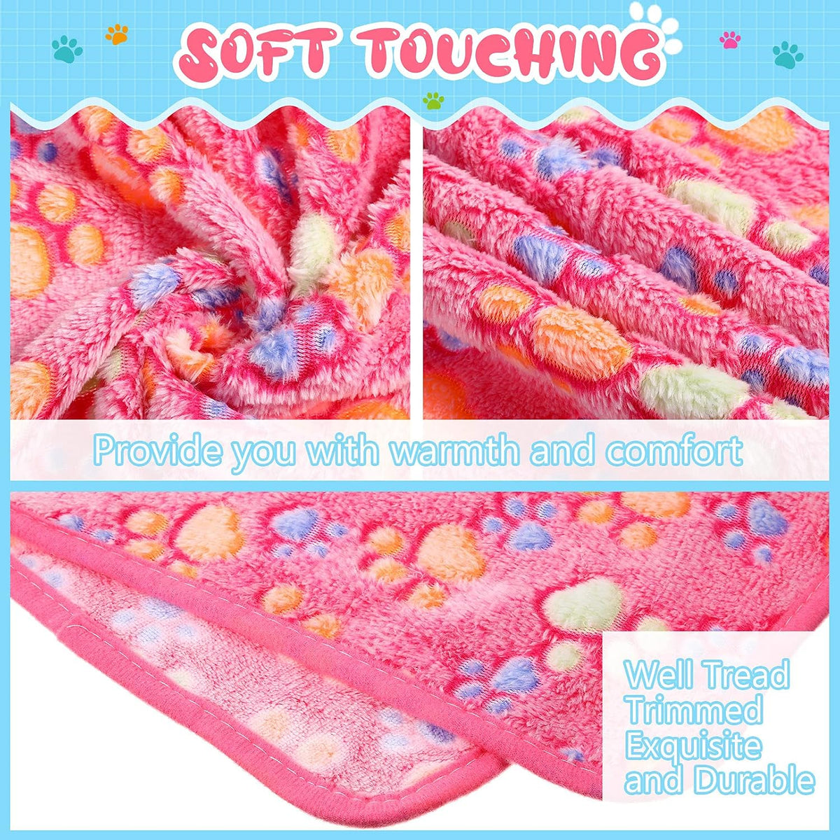 Tatuo 4 Pcs Fleece Dog Blankets for Puppy Cat, Pink, 30 x 20.5 in, Paw