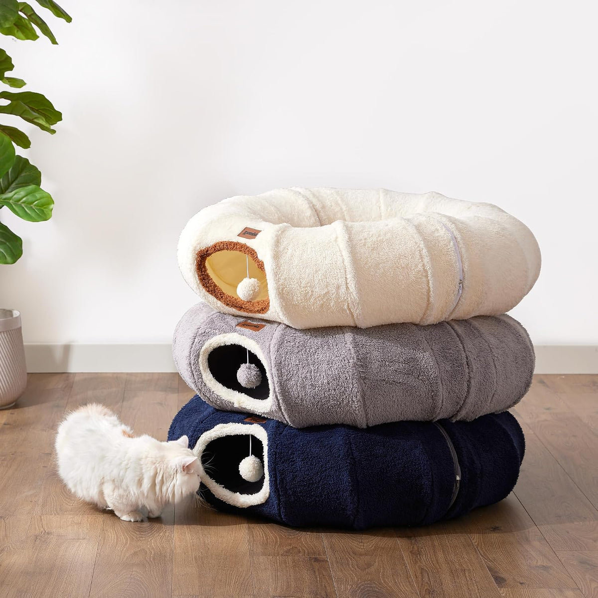 ZOMISIA Cat Tunnel Bed for Indoor Cats, Cute Cat Donut Toy Tunnel for Small Large Cats, Peekaboo Pet Cave Play Tunnel for Kitten/Rabbit,Grey