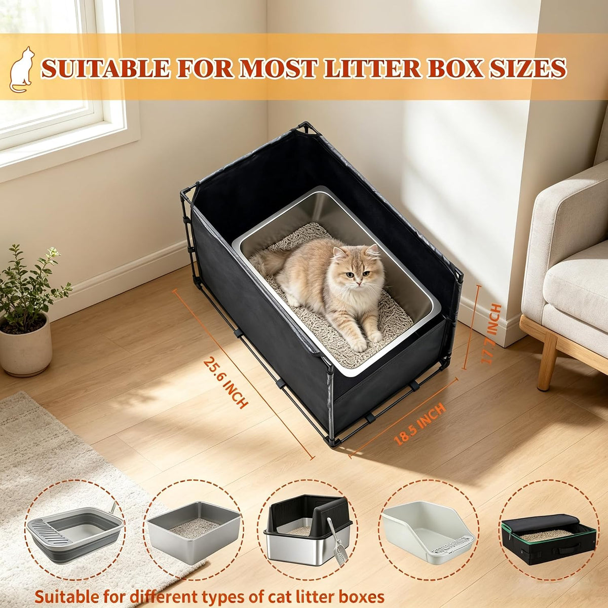 Medium Cat Litter Box Enclosure with High Front Splash Guard