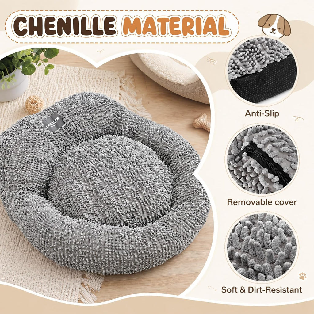 Leinuosen 40 Inch Chenille Donut Dog Bed with Backrest for Dogs & Cats