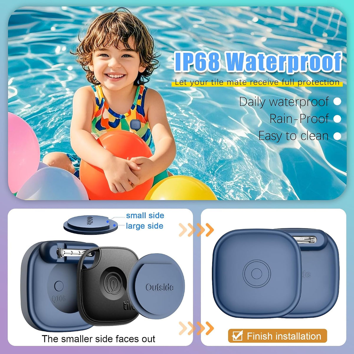 4-Pack Silicone Cases for Tile Mate 2024 with Pin, Waterproof Hidden Holder for Tile Life360 Mate Tracker Case for Child/Elderly/Pets Collar/Shoelaces/Clothes/Backpack (Black+White+Dark Blue+Green)
