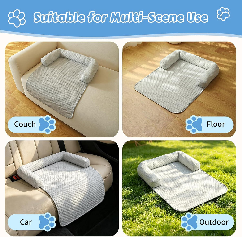 Cooling Pet Bed Mats with Neck & Head Support, 31.5 x 23.62 inch Grey