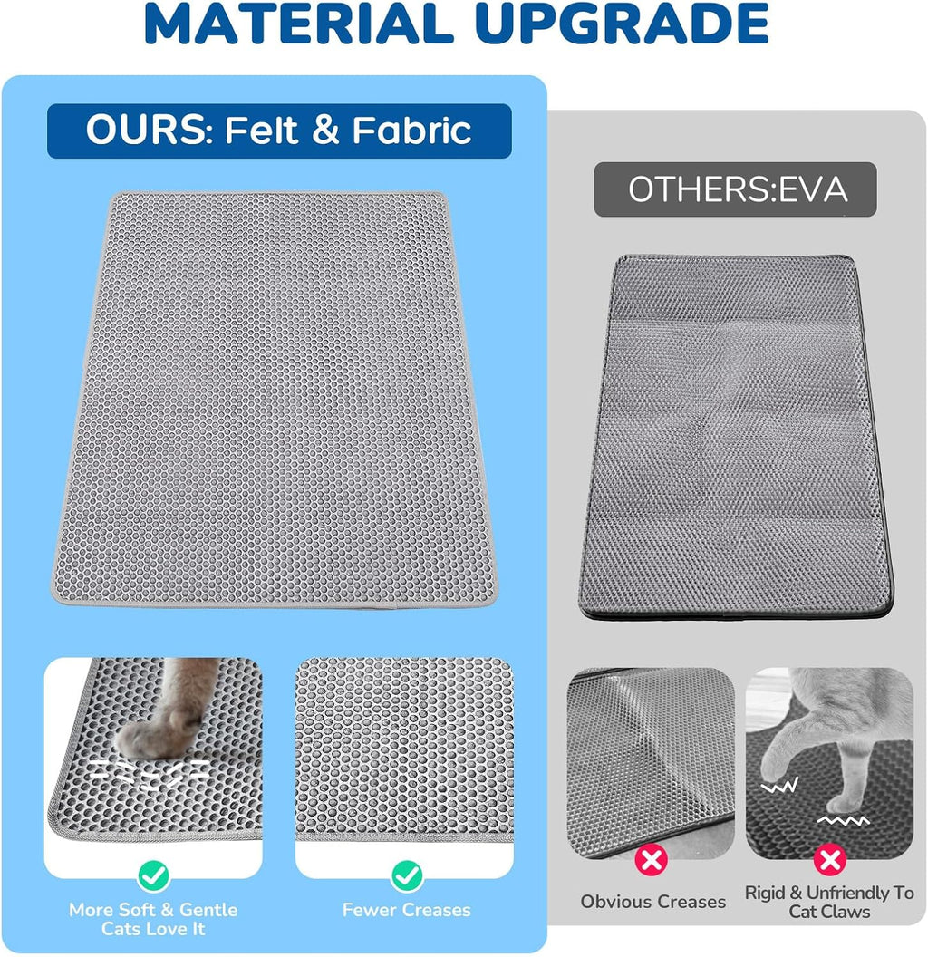 BurgeonNest Cat Litter Mat 47" x 35" XL, Washable Urine-Proof Non-Slip Gray | Machine Washable, Upgraded Felt & Fabric Material Litter Mat for Fewer Creases, Hold 3-4 Litter Boxes, Soft on Paws