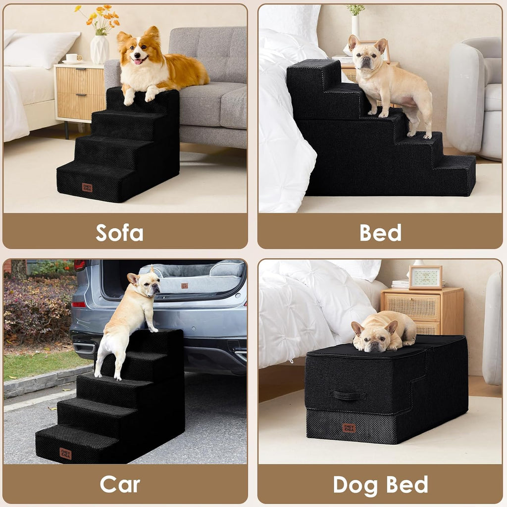 EHEYCIGA Dog Stairs for Bed 20" H, 4-Step Extra Wide Dog Steps, Black