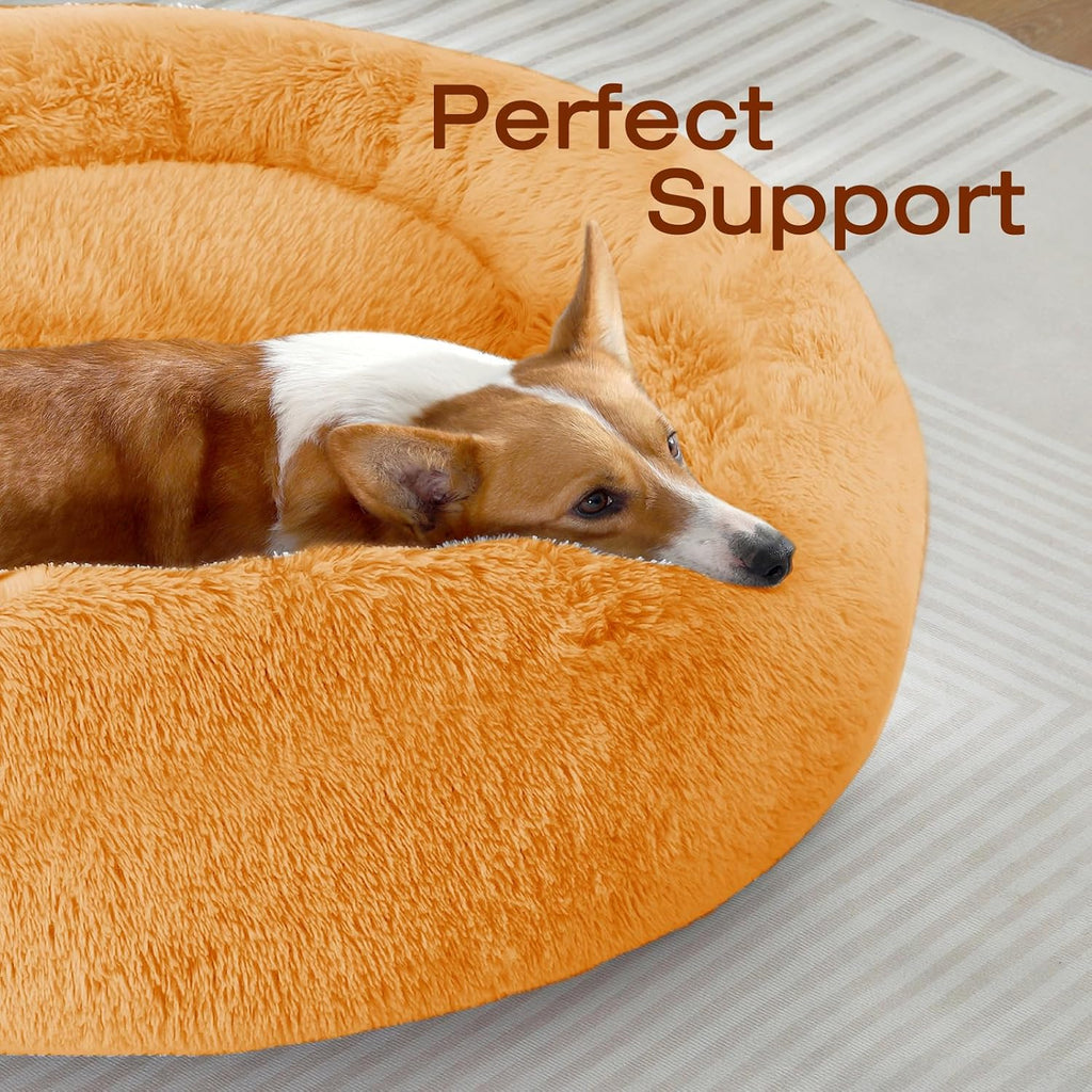 JOLLYVOGUE Dog Bed, Calming Anti-Anxiety Large Dog Bed, Fluffy Donut Cushion for Medium and Large Pets (27")