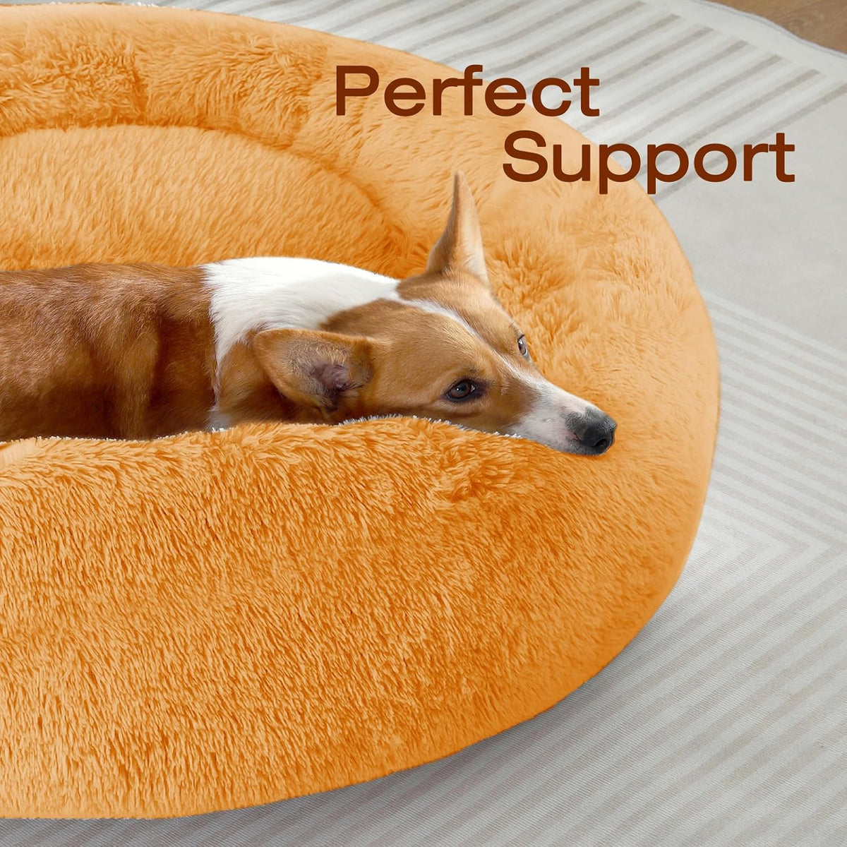 JOLLYVOGUE Dog Bed, Calming Anti-Anxiety Large Dog Bed, Fluffy Donut Cushion for Medium and Large Pets (27")