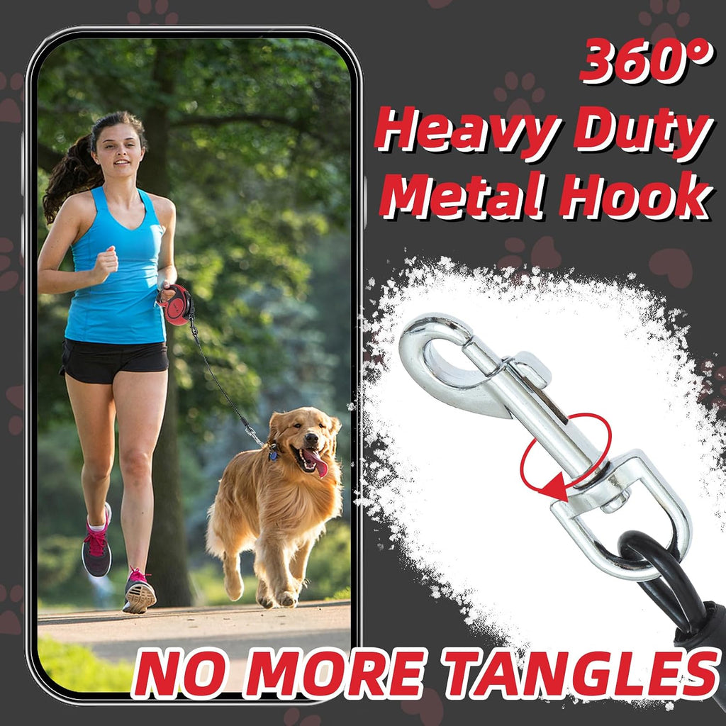 PUPTECK 16 ft Retractable Dog Leash with Chew Proof Cable for up to 110lbs Small Medium Large Dogs, Heavy Duty Dog Leash for Daily Training Walking, Red